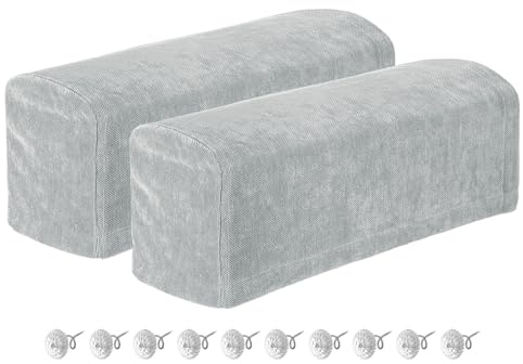 QUARKZMAN 2Pcs Fundas para Reposabrazos Extensibles, Fundas Suaves De Chenilla para Sillón Y Sofá con Alfileres De Torsión para Protector De Silla Y Sofá, Plateado