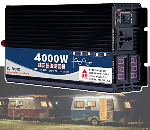 3500/4000/5000w Ren Sinus Växelriktare, Dc 12v/24v/48v/60v/72v Till 110v/220v Ac Växelriktare För Bil, Dubbel Digital Display - Dubbla Universaluttag,12Vto110V-4000W