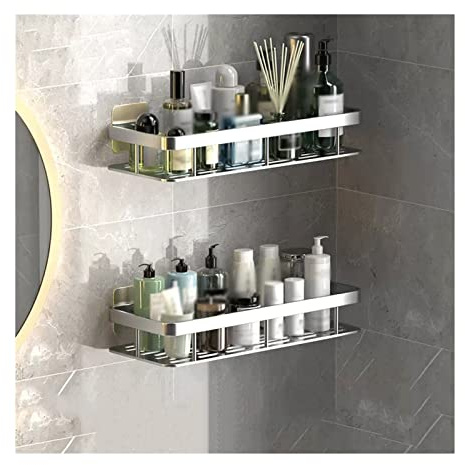 YHxFlux Bathroom Shelves Storage Rack Toilet Washstand Double Layer Simple Storage Rack Kitchen Counter Metal Storage Rack Wall Perforated Storage Rack Shower Caddy(Gris)