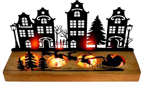 Joxessaien Advent Teelichthalter Weihnachten, Kerzenhalter Holz Metall Kerzentablett, Adventskranz Kerzenständer mit Weihnachtsmann & 4 Rentieren, Adventsgesteck Tisch Weihnachtsdeko