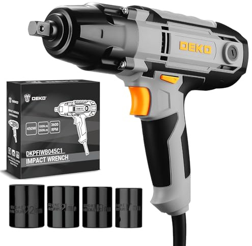 DEKOPRO Clé à Choc Électrique - 1/2 Boulonneuse à Choc Électrique 450W, Clef a Choc Haute Performance avec 4 Douilles (17/19/21/22mm) pour Voiture Familiale/Camionnette/Tondeuse