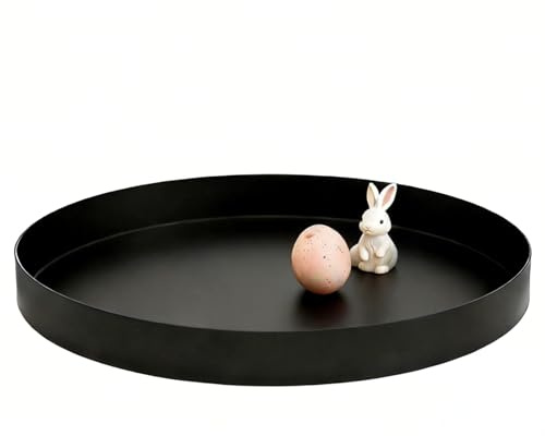 Yvttve Bandejas Decorativas Platos Negros Bandeja Redonda Metal de Acero Inoxidable para Organizador Joyería Velas Pizza (Negro, Ø 25 cm)