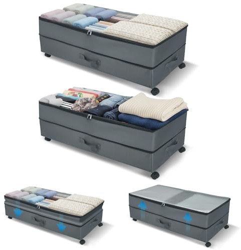 Hoyiyobi 2 cassettiera sotto il letto da 72 l, con ruote, contenitore pieghevole con coperchio trasparente, contenitore per vestiti, scarpe, coperte, biancheria da letto