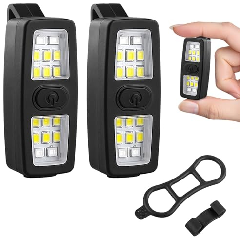 Flintronic 2 stycken LED-lampa med klämma, liten clip-on-ficklampa, USB-uppladdad, 600 lumen, 7 belysningslägen, nattlöplampor för löpning, jogging, camping, vandring, klättring (svart)