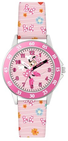 Disney Montre d'apprentissage de l'heure avec bracelet rose imprimé MN9101