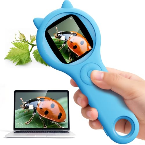 Kids Microscope, Autofocus 200X 1080P Microscope for Kids, Digital Mini Portable Pocket Miniscope Kids Toys for Ages 5 6 7 8 9 10 11 12 Year Old Boys Girls(Blue)