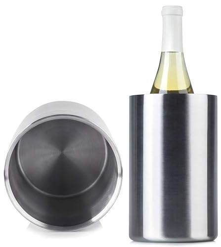 Vinkylare rostfritt stål dubbelväggig champagnekylare, matt silver flaskkylare för vin champagne mousserande vin, för flaskor med max. Ø 10 cm, yttre Ø 12 cm, H: 19 cm