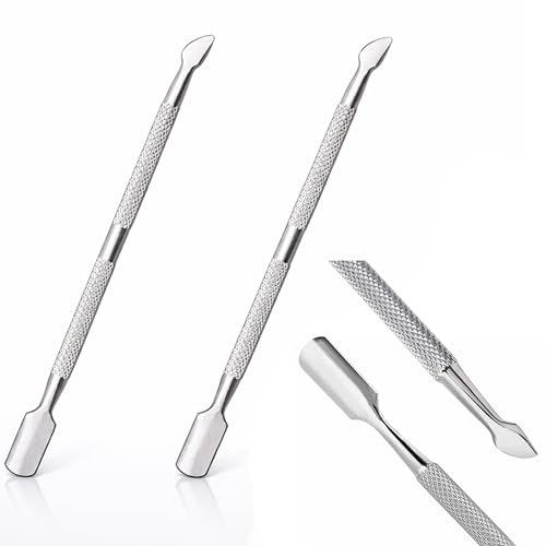 EL MOCHUELITO Empujador de Cutículas 2 en 1, Pack de 2, Acero Inoxidable, Punta Triangular y Cuadrada, Manicura y Pedicura