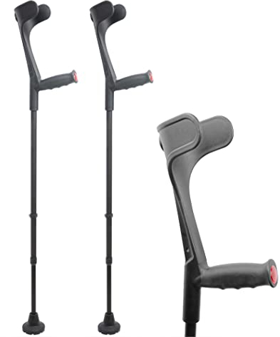 KMINA - Krücken für Erwachsene (x2 Stück), Unterarmgehstützen, Orthopädische Gehhilfen, Senioren, Schwarz - Made in Europe