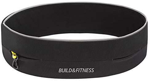 Build & Fitness Running Belt, Flip Waist Belt, Key Clip, Running Phone Holder, Running Pouch for Men and Women, Fits All iPhone's, Samsung's Black Reflective