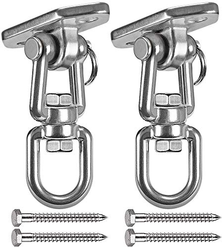 WAREMAID Acier Inoxydable 2 Pièces Crochet de Plafond, 360° Rotatoire Fixations Murales Crochet de Sac de Boxe pour Balançoire Régler Support, Gym, Corde, Chaise Hamac, Balançoire Yoga, Max 450kg