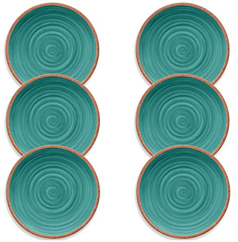 Rustic Swirl Turquoise Melamine Dinner Plate Set (6)