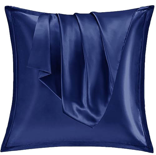 Vielit 2er Set Satin Kissnbezug 80x80 mit Zip,Weich wie EIN Silk Pillowcase,wie Seidenkissenbezug Geeignet für Curly Haar,Satin Kopfkissenbezug Kissenbezüge Navy Kissenhülle