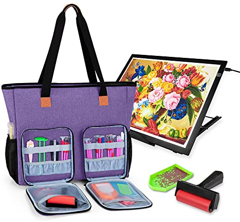 Luxja Diamond Painting Tragetasche, Malerei Aufbewahrungstasche für Licht Pad A3 LED, Leuchtkästen Tasche Organizer für Leuchttisch und Diamond Painting Zubehör, Grau
