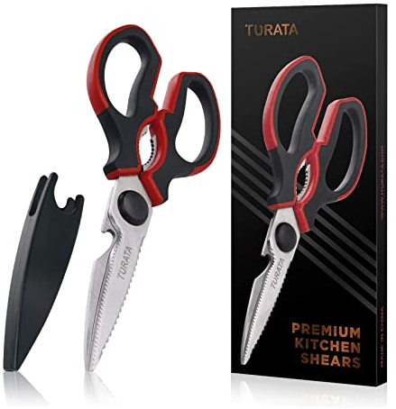 Vitalismo Forbici da Cucina Professionali Multiuso - Forbici Cucina Acciaio Inox Forti con Apribottiglie Lama Affilata Coprilama Manico Antiscivolo per Carne Pollo Pollame Pizza Griglia Osso Noci