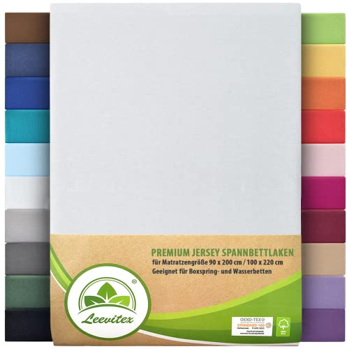 Premium Spannbettlaken, extra schwer und dick, 97% Mako-Jersey-Baumwolle und 3% Elasthan, auch Boxspringbett geeignet, 90 x 200-100 x 220 cm, Weiß