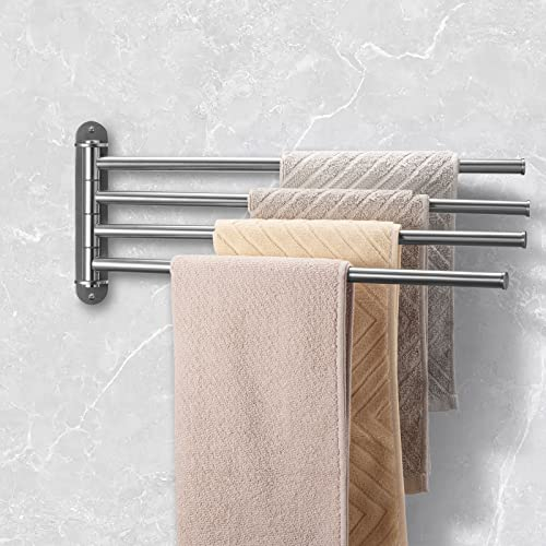 Qobobo® Porte-Serviettes Salle de Bain avec 4 Barres 180°Rotatives Sèche-Serviettes Mural Acier Inoxydable SUS304 40CM Argent