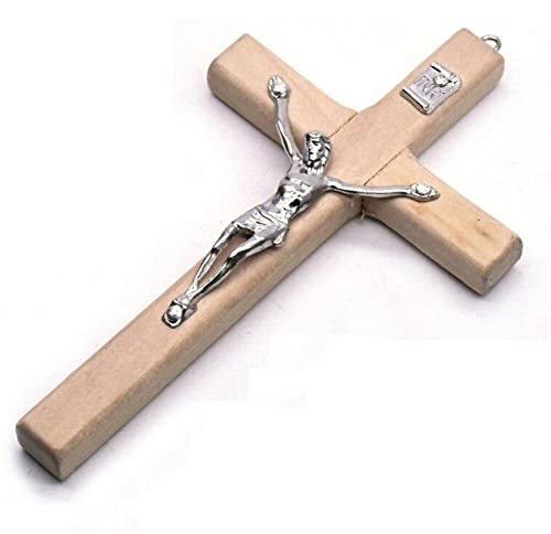 Vepoty Wandkreuz aus Holz, antikes Design, zum Aufhängen, Kruzifix, handgefertigtes Kreuz mit Loch für die Wanddekoration der Kirche zu Hause