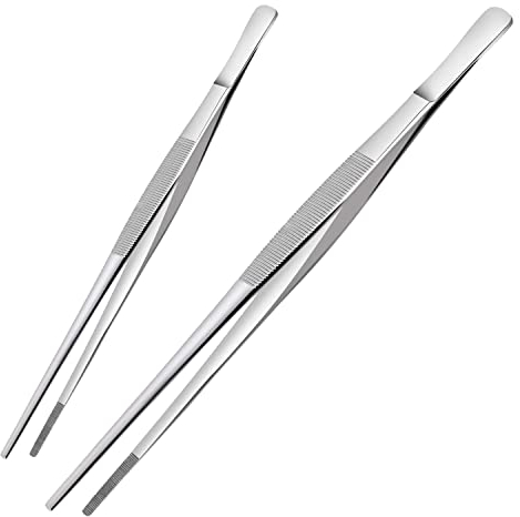 2 Pnzette da Cucina, Pinze per Barbecue, in Acciaio inox, Pinzette Lunghe, Pinzette per Carne, in Acciaio inox, per Cuochi, Feste di Famiglia, Professionisti Culinari e Altro Ancora (20 cm e 30 cm)