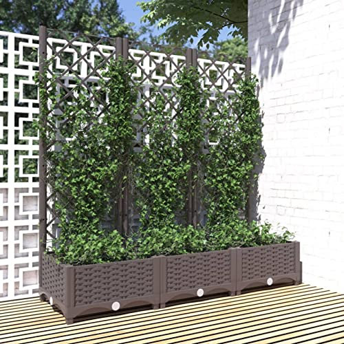 NITCA Fioriera da Giardino con Graticcio, Fioriera con Grigliato in PP, Fioriera per Ingresso, Balcone, Terrazza e Giardino Marrone 120x40x121,5 cm
