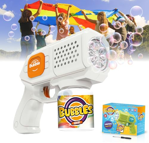 Panacare Elektronische Seifenblasenpistole, Bubble Gun Kinder mit Seifenblasenlösung, Bubble Machine Toys 5000+ Blasen Outdoor Geschenk für Geburtstag/Party/Hochzeit, Bubble Gun Junge Mädchen
