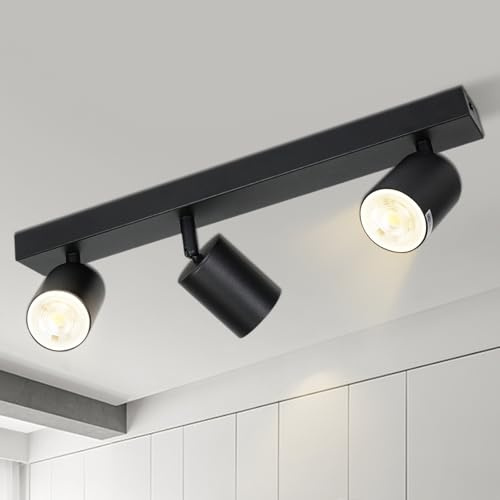 Glitzerlife Deckenspots 3 Flammig Schwarz Deckenlampe - Küchenlampe Deckenstrahler Vintage GU10 Metall Deckenleuchte Schwenkbar 350° MAX.25W Für Schlafzimmer Wohnzimmer Flur (ohne Leuchtmittel)