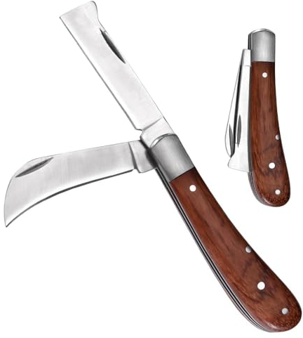 YasJess Coltello da Innesto,Coltello Pieghevole per Innest, Coltello Innesto Multifunzionale Doppio Bordo, Acciaio Inossidabile per Germogliare, per Innestare Erbacce, Arbusti e Rami