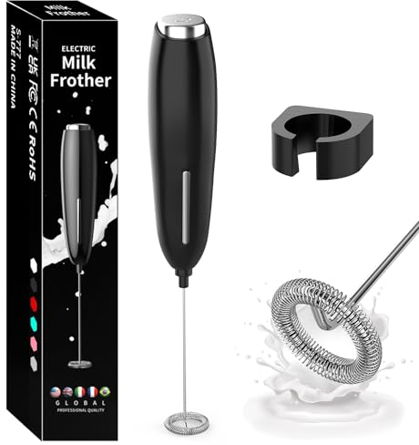 OWill Milchaufschäumer, Handheld, Mini-Schneebesen, elektrischer Milchaufschäumer mit Edelstahl, elektrischer Schneebesen, Kaffee-Aufschäumer für Latte, Milch, Ei, Cappuccino, heiße Schokolade