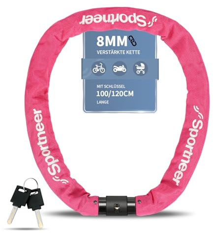 Sportneer Cerradura de Cadena para Bicicleta, Cerradura de Bicicleta Resistente, 8mm de Diámetro Grueso, Alta Seguridad, Antirrobo, Cerraduras de Bicicleta Incortables, Portátiles con 2 Llaves para