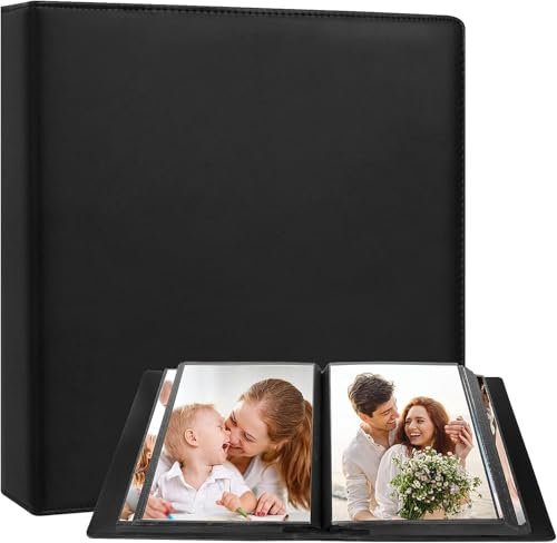 10x8 Photo Album 152 Pockets Hold 10 x 8 Photos, Large Capacity Leather Cover Family Wedding Baby Photo Album for 10x8 Pictures, 10x8 Photo Album Book with Black Inner Pages (Black)