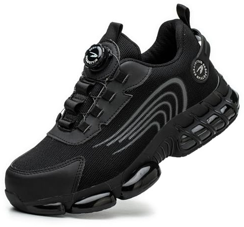 Zapatos de Seguridad para Hombre Mujer Zapatillas Ligeros Calzado Trabajo Comodo Antideslizante con Puntera de Acero Black 42 EU