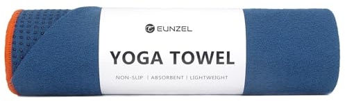 Eunzel Hot Yoga Towel - Microfiber Non Slip Yoga Mat Towel with Grip Dot Sweat Absorbent Towel for Hot Yoga, Pilates and Fitness 72 x 24, Steel Blue/Orange