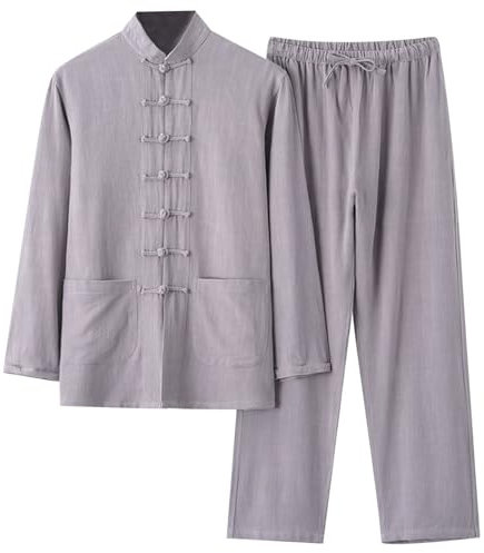 Herren Anzug Chinesischer Stil Traditionelle Kampfkunst Kung Fu Tai Chi Tang Anzug Leinenanzug 2 Teiler Langarm Baumwolle Leinen Hemd und Hose Leichte Atmungsaktiv Sommer Freizeitanzug Jogginganzug