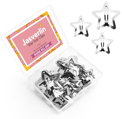 JASVERLIN 50 pinzas de pelo de estrella plateada, 30 piezas de 1.2 pulgadas y 20 pasadores de metal de 1.6 pulgadas, bonitos accesorios para el cabello Kawaii Y2K de los años 2000, para mujeres, niñas