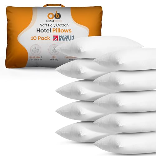 Oliver Bedding Pillows 10 Pack, Breathable Soft Poly Cotton Hotel Pillows | Best for Side, Back & Stomach Sleepers, Head & Neck Support, Sleeping Comfort & Pain Relief, Machine Washable, Hypoallergenic