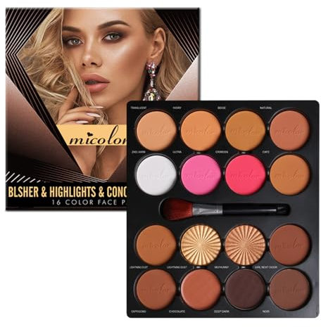 Holzsammlung 16 Farben Contouring Palette, Wasserfest Langanhaltend Bronzer Palette, Concealer, Rouge und Highlighter Alles in Einem, Verblendbare Professional Makeup Highlight & Contour Pro Palette