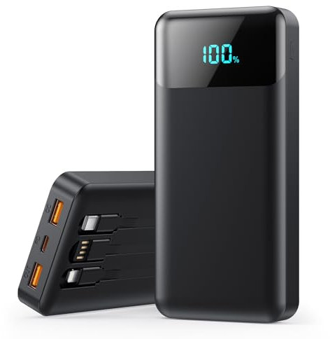 Power Bank 26800mAh Bateria Externa con 3 Cable Integrado, PD 25W QC4.0 Bateria Portatil Carga Rápida USB C Cargador Portátil con 5 Salidas para iPhone 16/15/14, Samsung, Huawei Teléfonos Android etc.