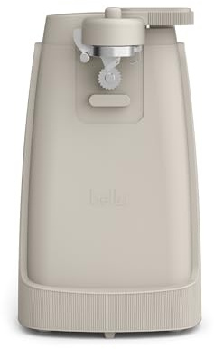 Bella Electric Can Opener and Knife Sharpener, Multifunctional Jar and Bottle Opener with Removable Cutting Lever and Cord Storage, Stainless Steel Blade, Oatmilk