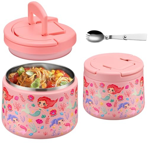 Itslife Termo para Comida 420ml, Recipiente Térmico para Comida con Cuchara, Acero Inoxidable Fiambrera Termica Infantil y Adultos, Contenedor Térmico para Picnic, Escuela y Oficina, Sirena
