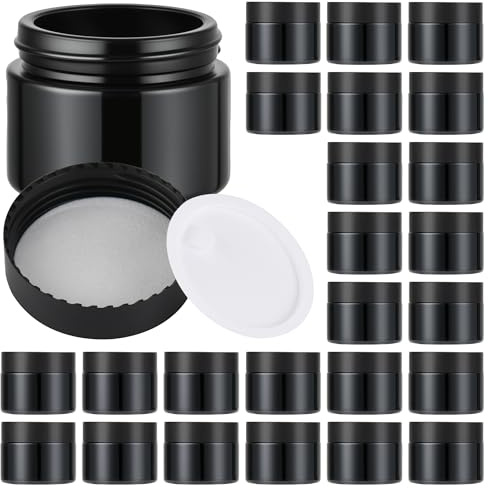 Glass Jars with Lids,Eco-Friendly Cosmetic Containers with Airtight Black Lids & Liners, Multi-Color Options for Cream, Lotion, Body Butter, DIY Skincare Travel Jars (Black, 2oz)