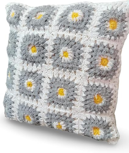 Makarisa Handmade Crochet Throw Pillow Cover, Sunflower Pattern,Decorative Square Cushion Case Floral Pattern (DN 4, 18 INCH)