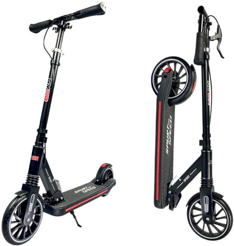 RYDR Foldable Kick Scooter for Kids Ages 8-12, Teens & Adults – Lightweight Two-Wheel Push Suspension Scooter with Adjustable Height Handle, Hand Brake, 200mm Wheels – for Boys, Girls, Age 6+ (BLACK)