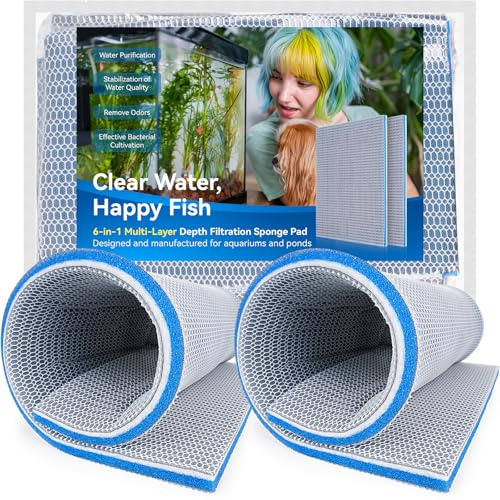 Borlech Aquarium Filter Media Sponge Pad, Multi-Layer Foam Filter Floss for Fish Tank Filters Accessories (60 x 40 x 1.5 cm, 2 Pack)