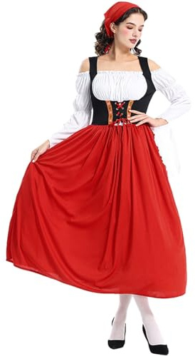 Robe traditionnelle élégante pour femme - Robe longue Dirndl rouge - Robe dirndl moderne bavaroise - Robe dirndl - Robe traditionnelle - Vêtements pour fête de la bière