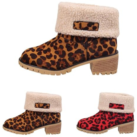 Stivali invernali da donna foderati eleganti – Stivali da neve da donna con tacco a blocco, motivo leopardato, stivali termici per le mezze stagioni, marrone, 42 EU