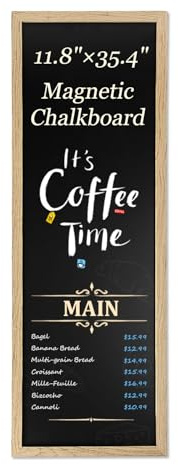 Magnetic Chalkboard for Wall, Long Chalk Board, Wall Hanging Menu for Restaurant, Food Truck, Kitchen, Chalk Board for Kitchen, Bar & Home Decor 11.8 x 35.4