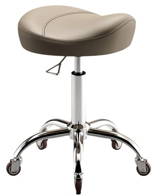 Rullpall Konstläder med Hjul Justerbar Höjd 40-58cm Ergonomisk Sadelpall med Tjock Kudde för Kök Ritning Salong Labb Kontor Massage(Beige)