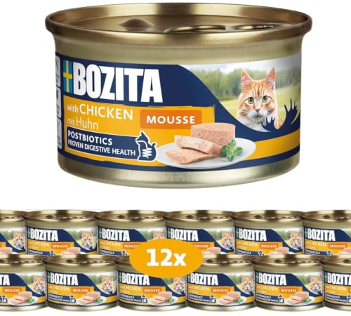 Bozita Mousse de Pollo – 12 x 85 g Comida húmeda para Gatos en Fina Textura de Mousse con Pollo, sin Cereales, sin azúcar añadido, con postbióticos para apoyar una microflora intestinal Saludable