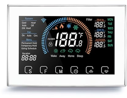 Chiyyak SMART THERMOSTAT Hem Programmerbar Värmepumptermostat med C -trådadapter, Stöder Android, LCD Color Touch Screen Voice Control (Vit)