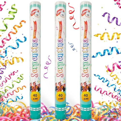 Cañón Confeti Boda, Cañón para fiestas y eventos, Fáciles y Seguros de Usar, Apto para bodas, eventos, celebraciones, Uso interior y Exterior, Diseño Serpentina Multicolor, 40 cm, Pack de 3 unidades